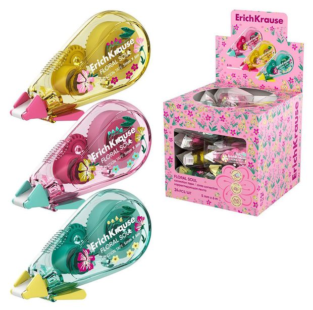 Корректирующая лента ErichKrause Floral Soul 5 мм х 6 м, 1 шт в ассортименте