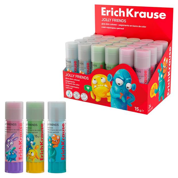 Клей-карандаш ErichKrause Jolly Friends 15 г в ассортименте 125₽