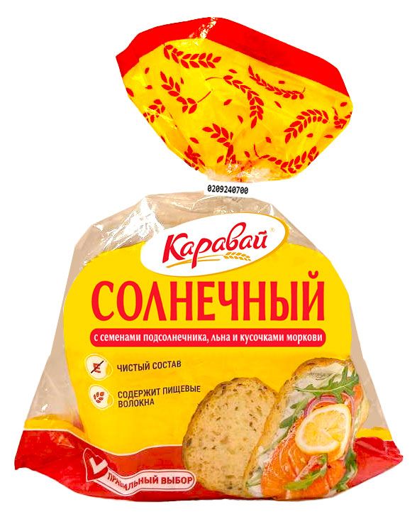 Батон Каравай Солнечный с семенами подсолнечника льна и кусочками моркови нарезка, 250 г