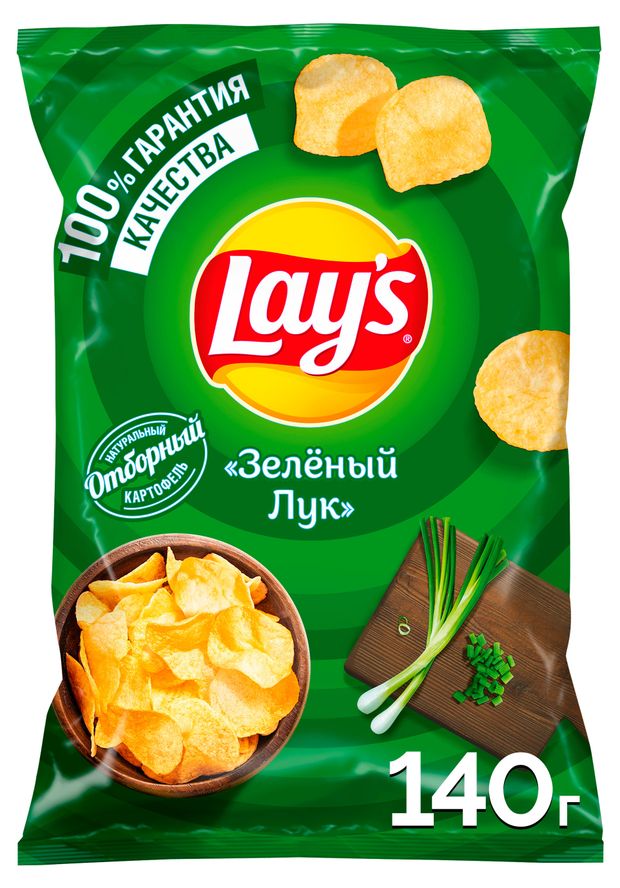 Чипсы картофельные Lays со вкусом зеленого лука 140 г 180₽