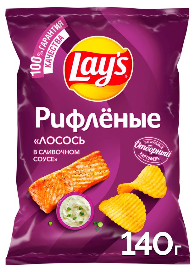 Чипсы картофельные Lays Лосось в сливочном соусе рифленые 140 г 180₽