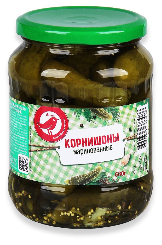 Корнишоны АШАН Красная птица маринованные 680 г 180₽