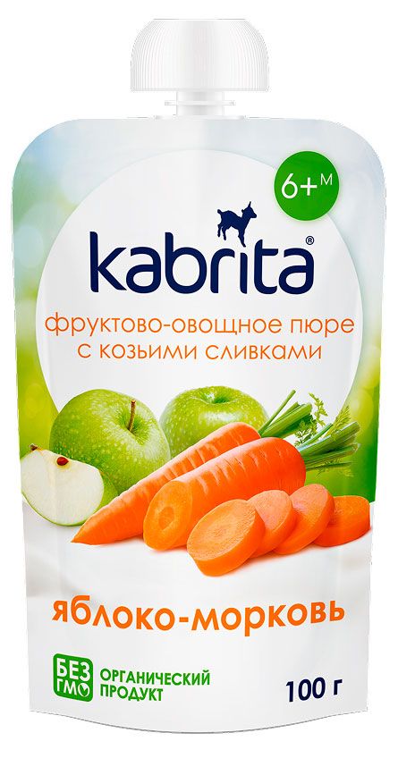 Пюре фруктово-овощное Kabrita с козьими сливками Яблоко-Морковь с 6 мес., 100 г