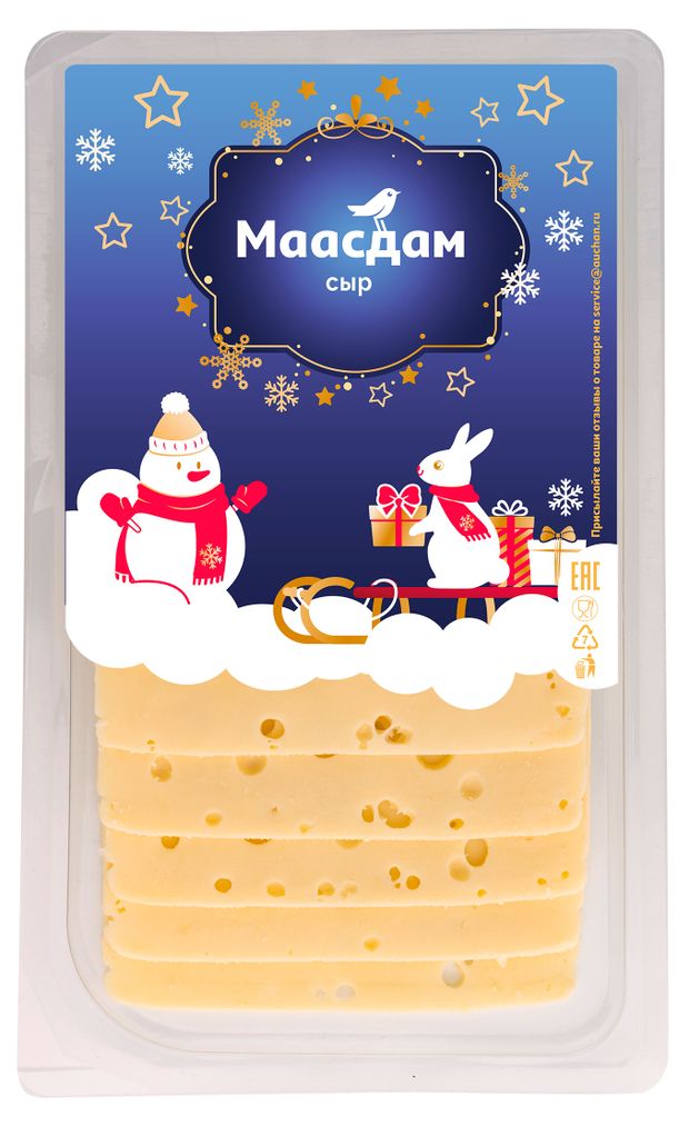 Сыр полутвердый АШАН Красная птица Маасдам 45 нарезка БЗМЖ 150 г 160₽