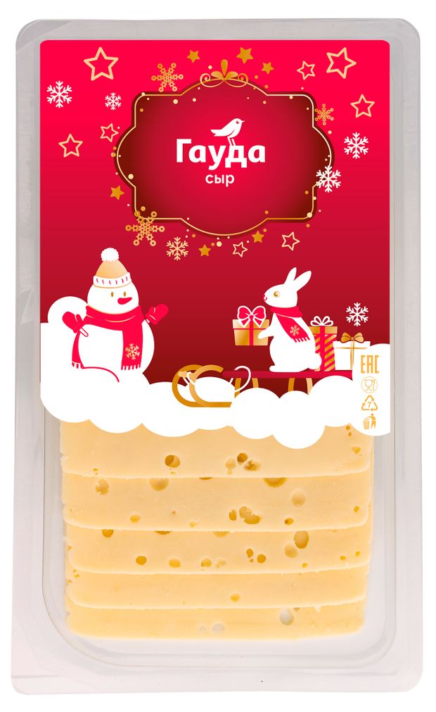 Сыр полутвердый АШАН Красная птица Гауда 45 нарезка БЗМЖ 150 г 140₽