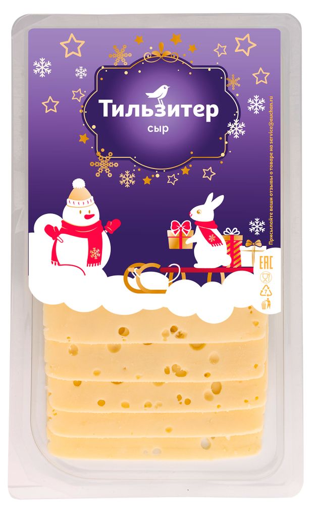 Сыр полутвердый АШАН Красная птица Тильзитер нарезка 45 БЗМЖ 350 г 360₽