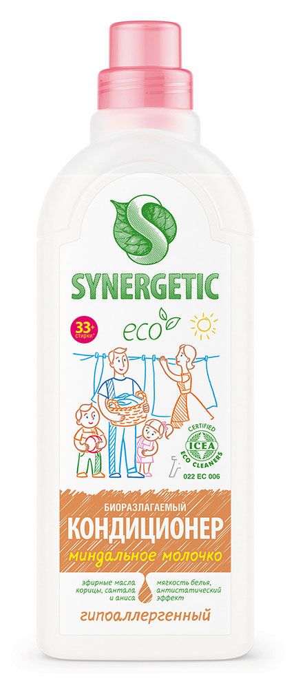 Кондиционер для белья Synergetic миндальное молочко, 1 л