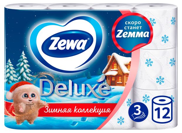 Туалетная бумага Zewa Deluxe Без аромата 3 слоя 12 рулонов 300₽