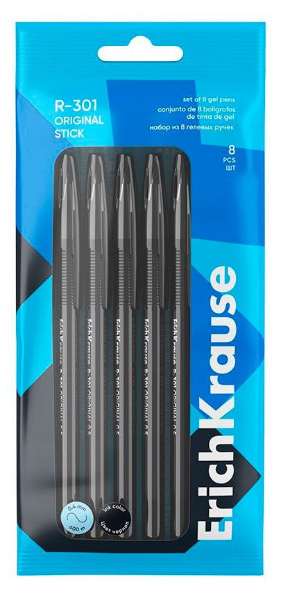 Набор гелевых ручек ErichKrause R-301 Gel Stick Original черные 0,5 мм, 8 шт