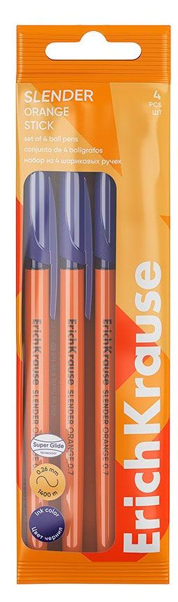 Набор широковых ручек richKrause Slender Stick Orange синие 0,7 мм, 4 шт