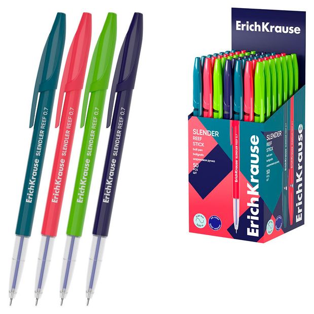 Ручка шариковая ErichKrause Slender Stick Reef синяя 07 мм 1 шт в ассортименте 31₽