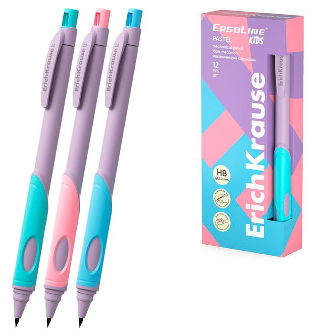 Карандаш механический ErichKrause ErgoLine Kids Pastel HB с точилкой 20 мм 1 шт в ассортименте 145₽