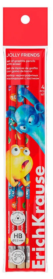 Набор чернографитных карандашей ErichKrause Jolly Friends HB с ластиком 4 шт 195₽