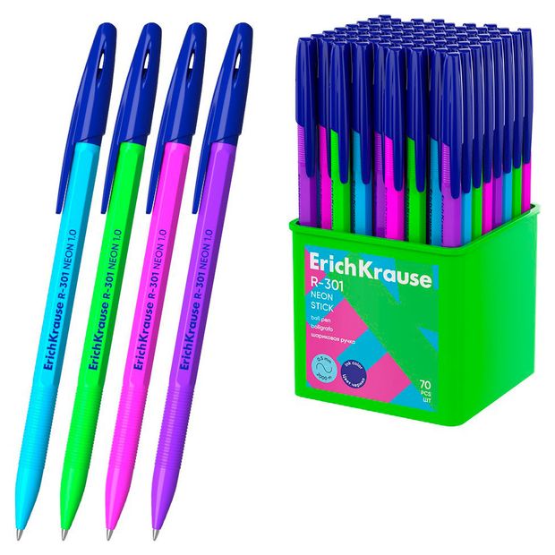 Ручка шариковая ErichKrause R-301 Stick Neon синяя 1.0 мм, 1 шт в ассортименте
