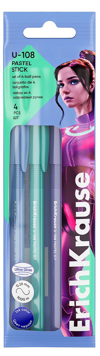 Набор шариковых ручек ErichKrause U-108 Stick Pastel синие 07 мм 4 шт 205₽