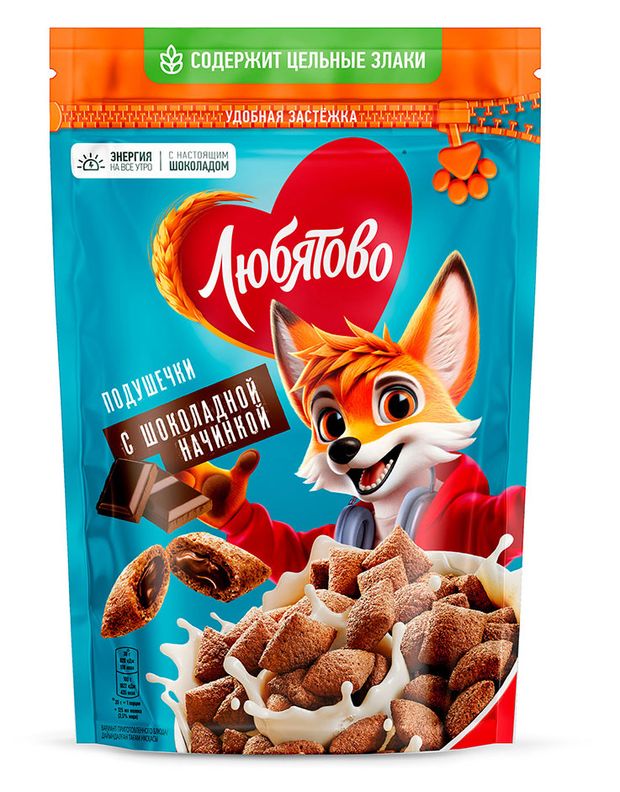 Готовый завтрак Любятово подушечки с шоколадной начинкой, 220 г