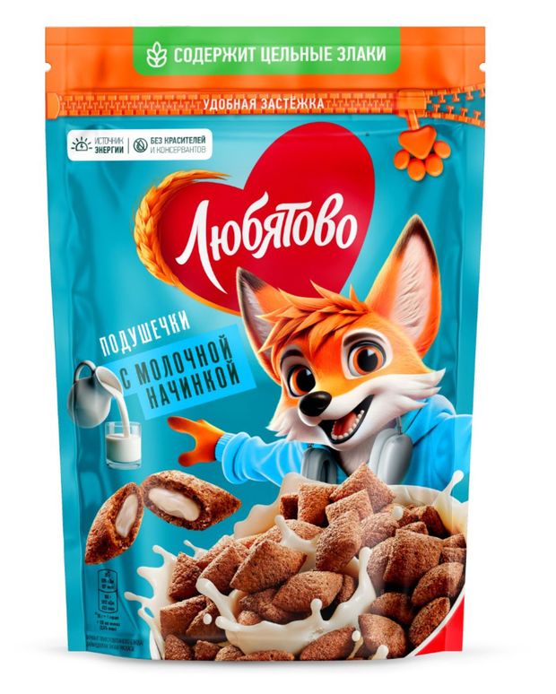 Готовый завтрак Любятово подушечки с молочной начинкой, 220 г