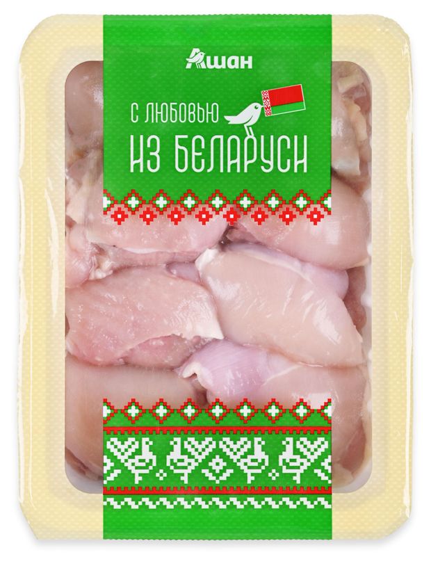 Мякоть бедра цыпленка-бройлера Ашан красная птица с любовью из Беларуси охлажденная 750 г 360₽