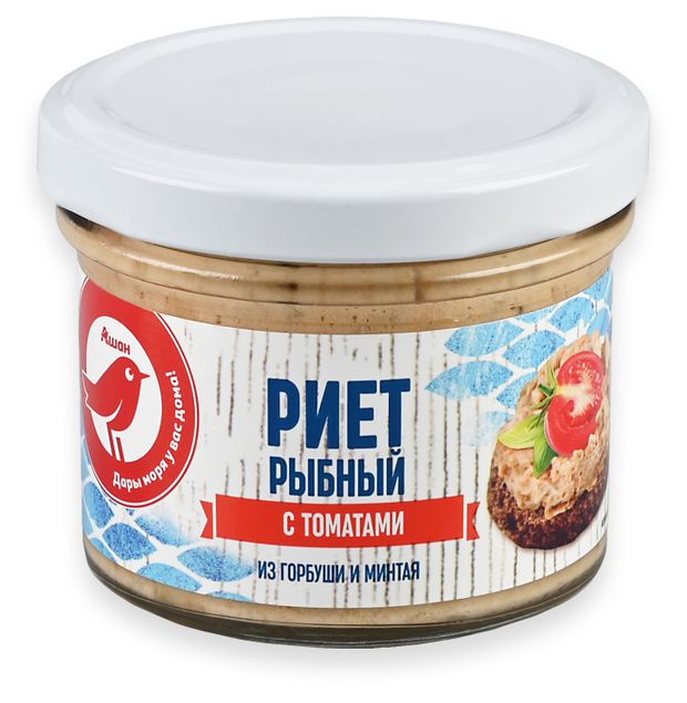 Риет рыбный АШАН Красная птица из горбуши и минтая с томатами 100 г 110₽
