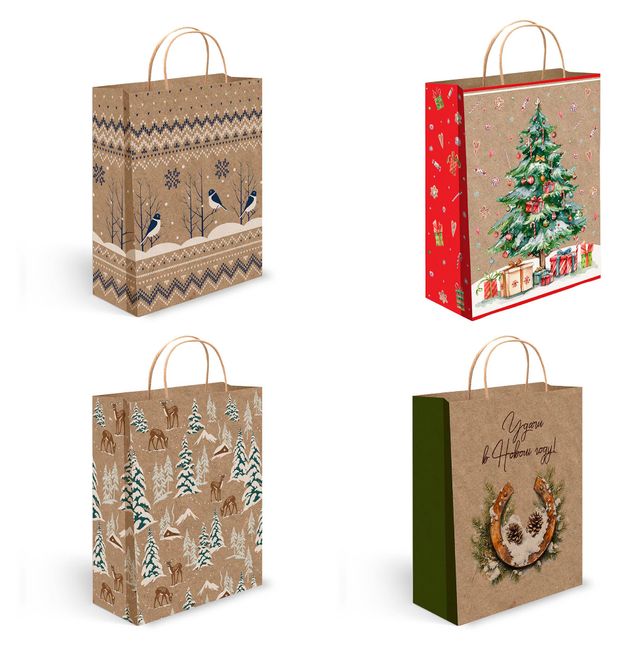 Пакет подарочный АШАН Красная птица под крафт 20х24 см 1 шт в ассортименте 63₽