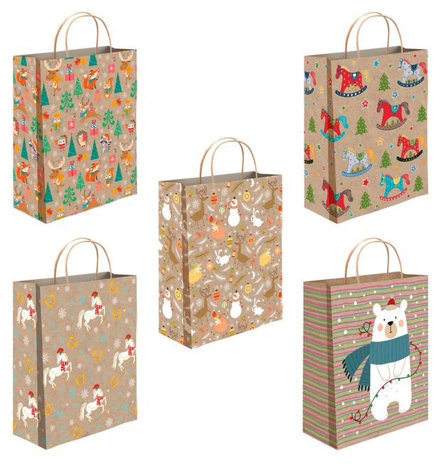 Пакет подарочный АШАН Красная птица под крафт 20х24 см 1 шт в ассортименте 63₽