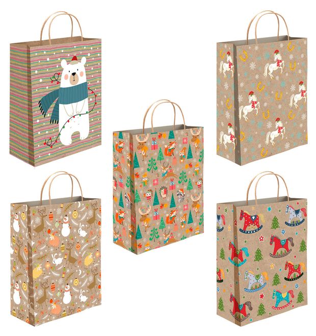 Пакет подарочный АШАН Красная птица под крафт 26х32 см 1 шт в ассортименте 80₽