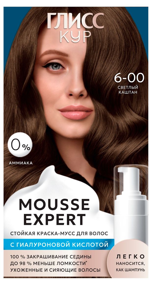 Краска-мусс для волос стойкая Глисс Кур без аммиака светлый каштан 6-00, 85 мл