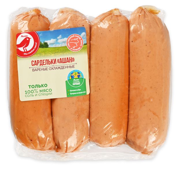 Сардельки АШАН Красная птица Тамбовские 400 г 190₽