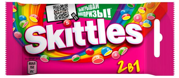 Конфеты Skittles Драже 2в1 ассорти вкусов, 38 г