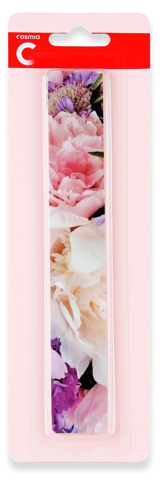 Пилка для ногтей Cosmia Цветы фиолетовая прямоугольгая, 1 шт