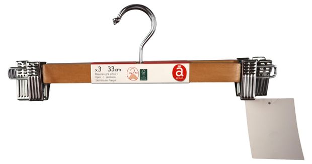 Набор вешалок для юбок и брюк Actuel деревянные с зажимами 33х1,2х12 см, 3 шт