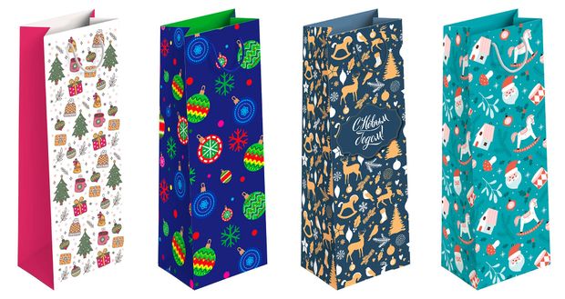 Пакет подарочный под бутылку АШАН Красная птица С Новым годом 12х12х36 см 1 шт в ассортименте 63₽