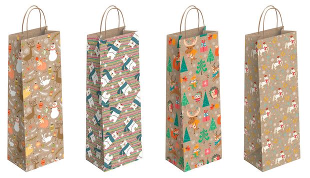 Пакет подарочный под бутылку АШАН Красная птица С Новым годом 12х12х36 см 1 шт в ассортименте 67₽