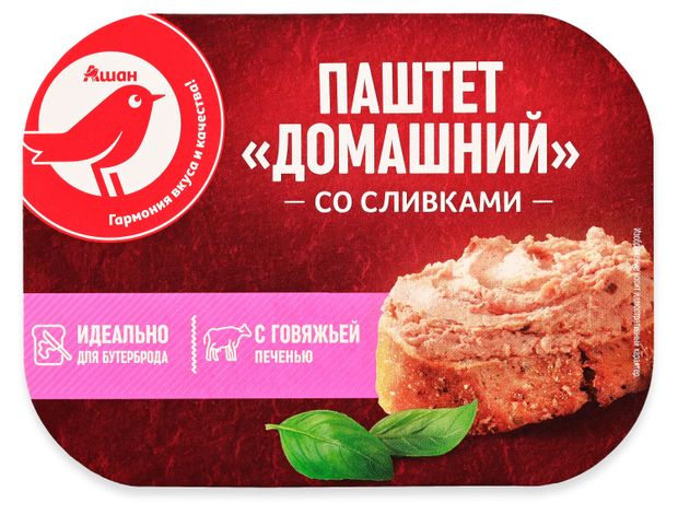 Паштет АШАН Красная птица Домашний с говяжьей печенью и сливками 150 г 130₽