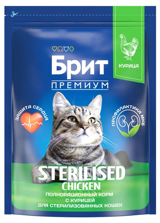 Сухой корм для стерилизованных кошек Брит Премиум с курицей 2 кг 1170₽