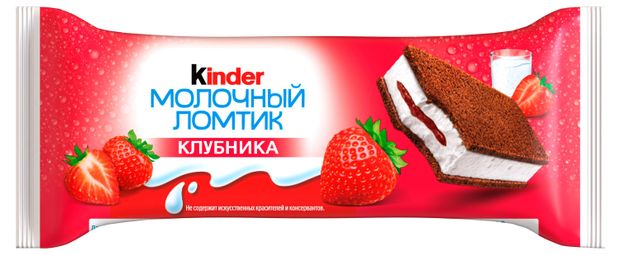 Пирожное бисквитное Kinder Снек Молочный ломтик с молочной начинкой и вкусом клубники 21,6% БЗМЖ Германия охлажденное, 28 г