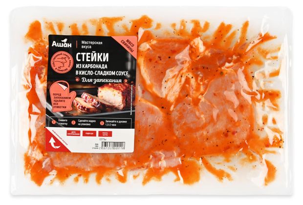 Стейки из карбонада АШАН Красная птица в кисло-сладком соусе для запекания охлажденные 12 кг 450₽