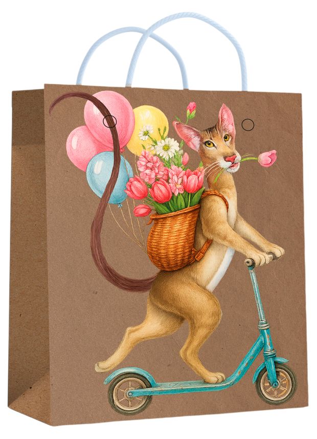 Пакет подарочный Centrum Кот на самокате крафт коричневый 11х14х6 см 53₽