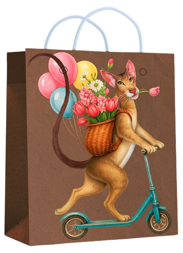 Пакет подарочный Centrum Кот на самокате крафт коричневый 18х23х10 см 60₽