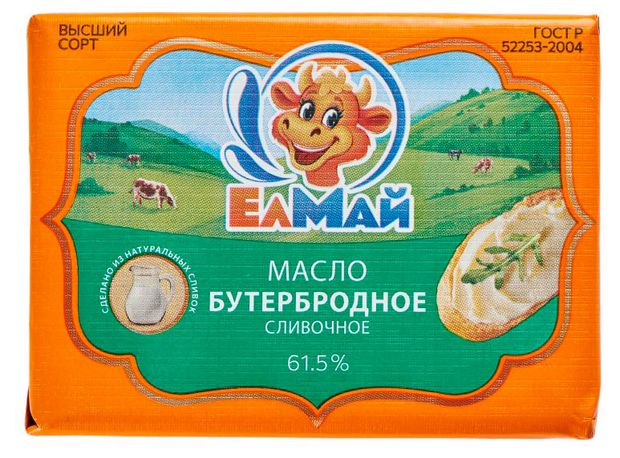 Масло сливочное ЕлМай Бутербродное 615 БЗМЖ 160 г 140₽