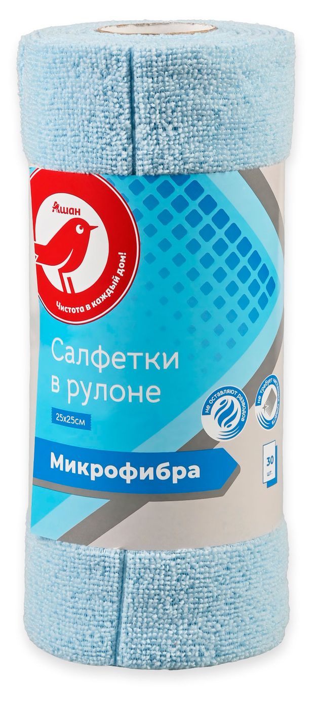 Салфетки АШАН Красная птица микрофибра отрывные в рулоне 25х25 см 30 шт 550₽