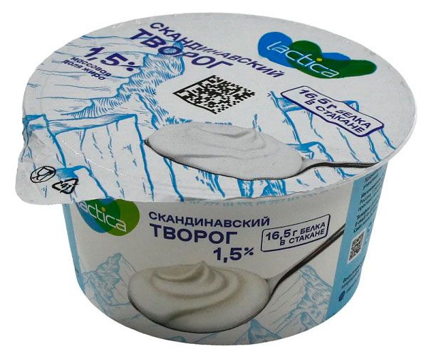 Творог скандинавский мягкий ложковый Lactica без добавок 1,5%, 150 г