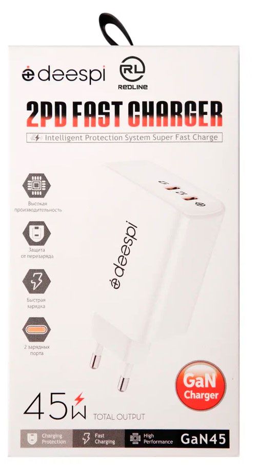 Сетевое зарядное устройство Red Line DEESPI GC-04 GAN 2XUSB-C PD45W белый