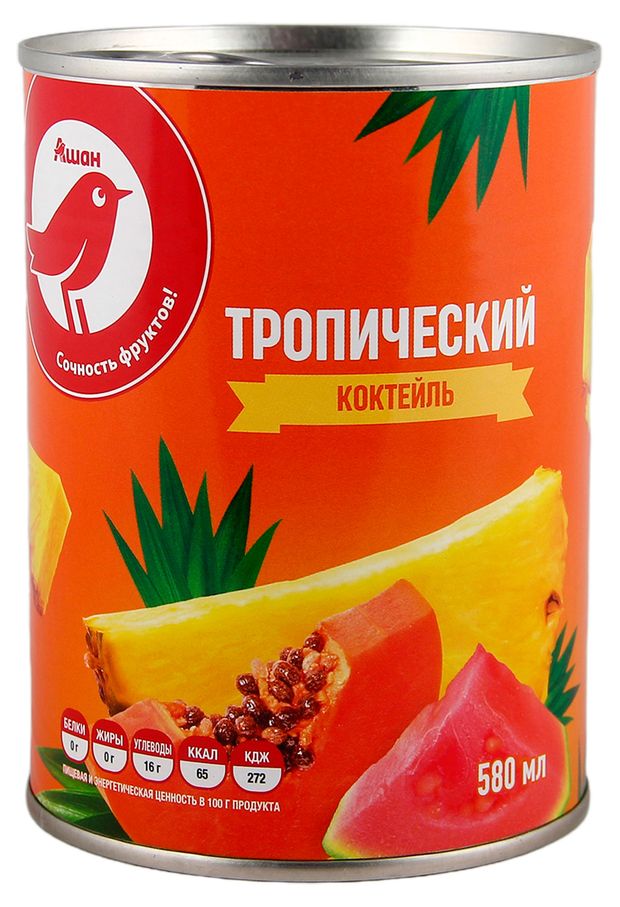 Тропический коктейль АШАН Красная птица ломтики Таиланд, 580 мл