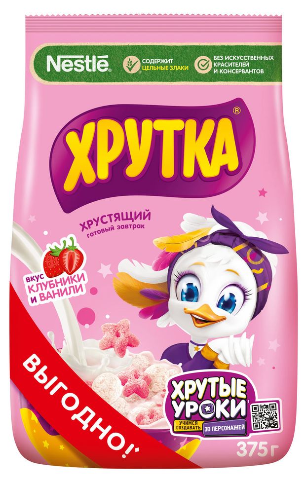 Готовый завтрак ХРУТКА со вкусом клубники и ванили, 375 г