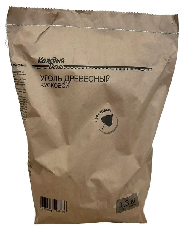 Уголь древесный Каждый день березовый кусковой, 1,3 кг