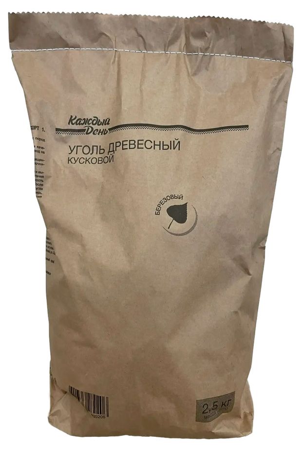 Уголь древесный Каждый день березовый кусковой, 2,5 кг