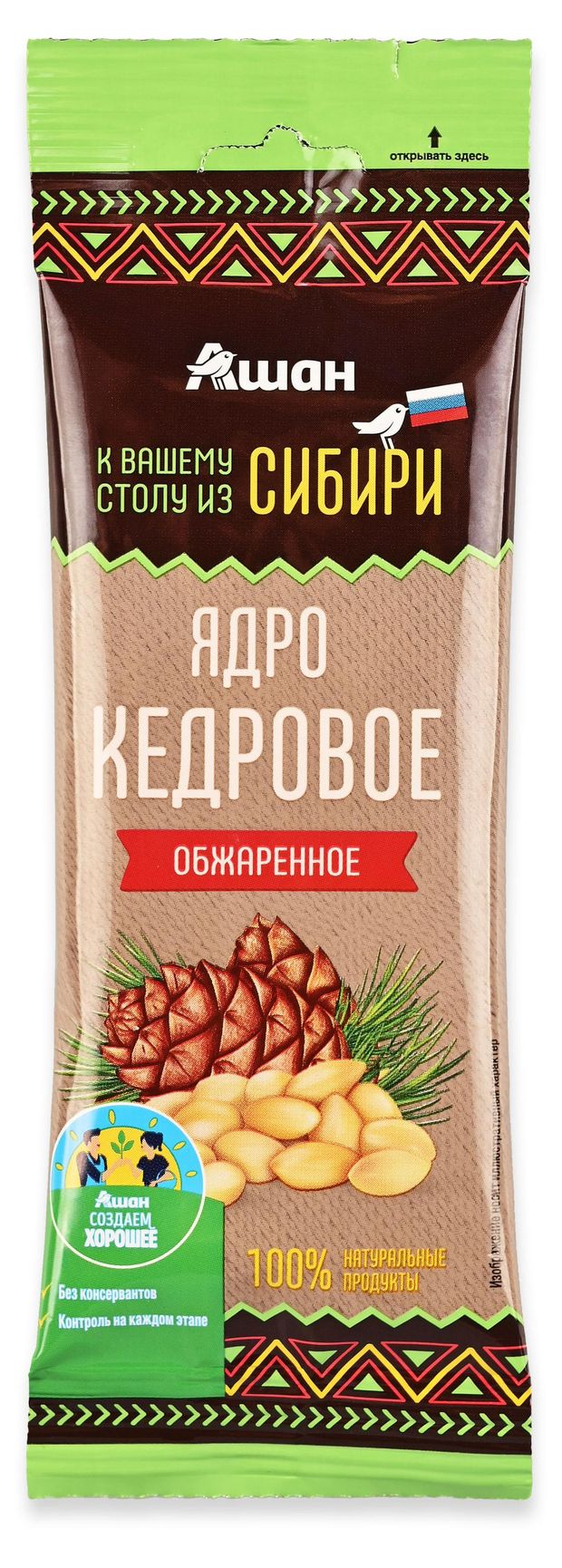 Ядро кедровое АШАН Красная птица обжаренное 30 г 180₽
