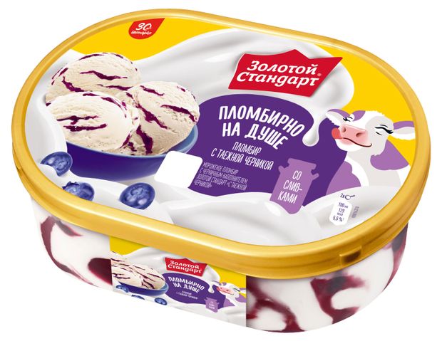 Мороженое пломбир Золотой Стандарт ванильный с черникой 12 БЗМЖ 445 г 400₽