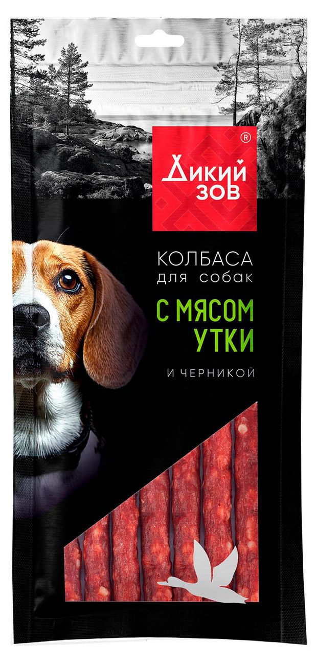 Лакомство для собак Дикий Зов Колбаса с мясом утки и черникой, 85 г